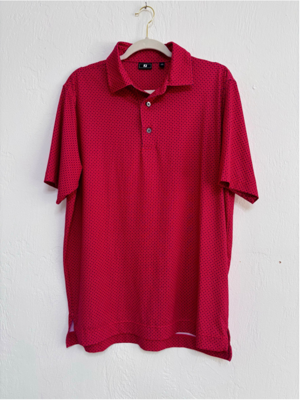 Men's FootJoy Polo Shirt Size M Red White and Blue Patterned Golf Shirt